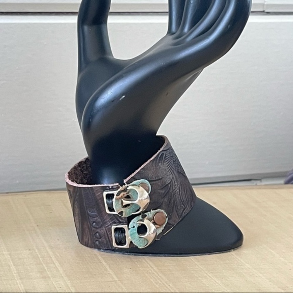 $49 SALE Handmade Multi-Tone Stamped Leather Cuff Bracelet Minimalist Mod West